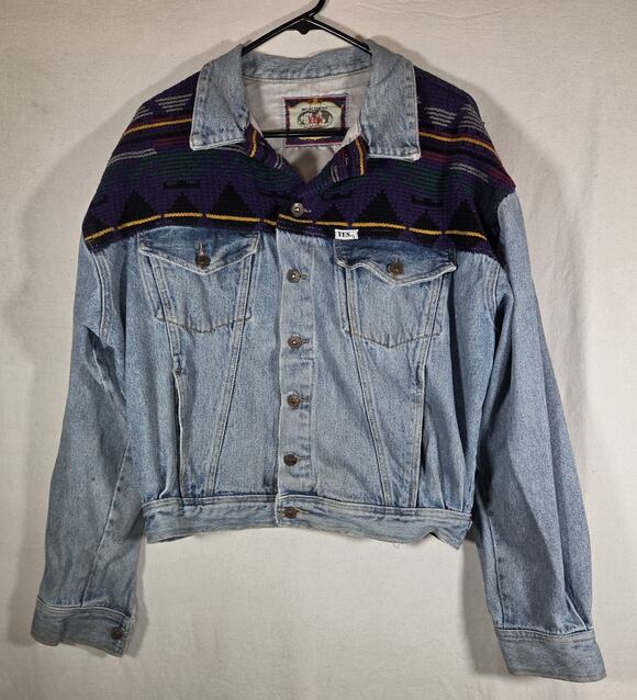 YES Jackets & Blazers - Vintage 90s YES Clothing Co Aztec Denim Trucker Jacket - Boxy Cropped L/XL